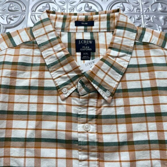 J Crew Men's Plaid Stretch Cotton Flex Oxford Shirt - Picture 7 of 9